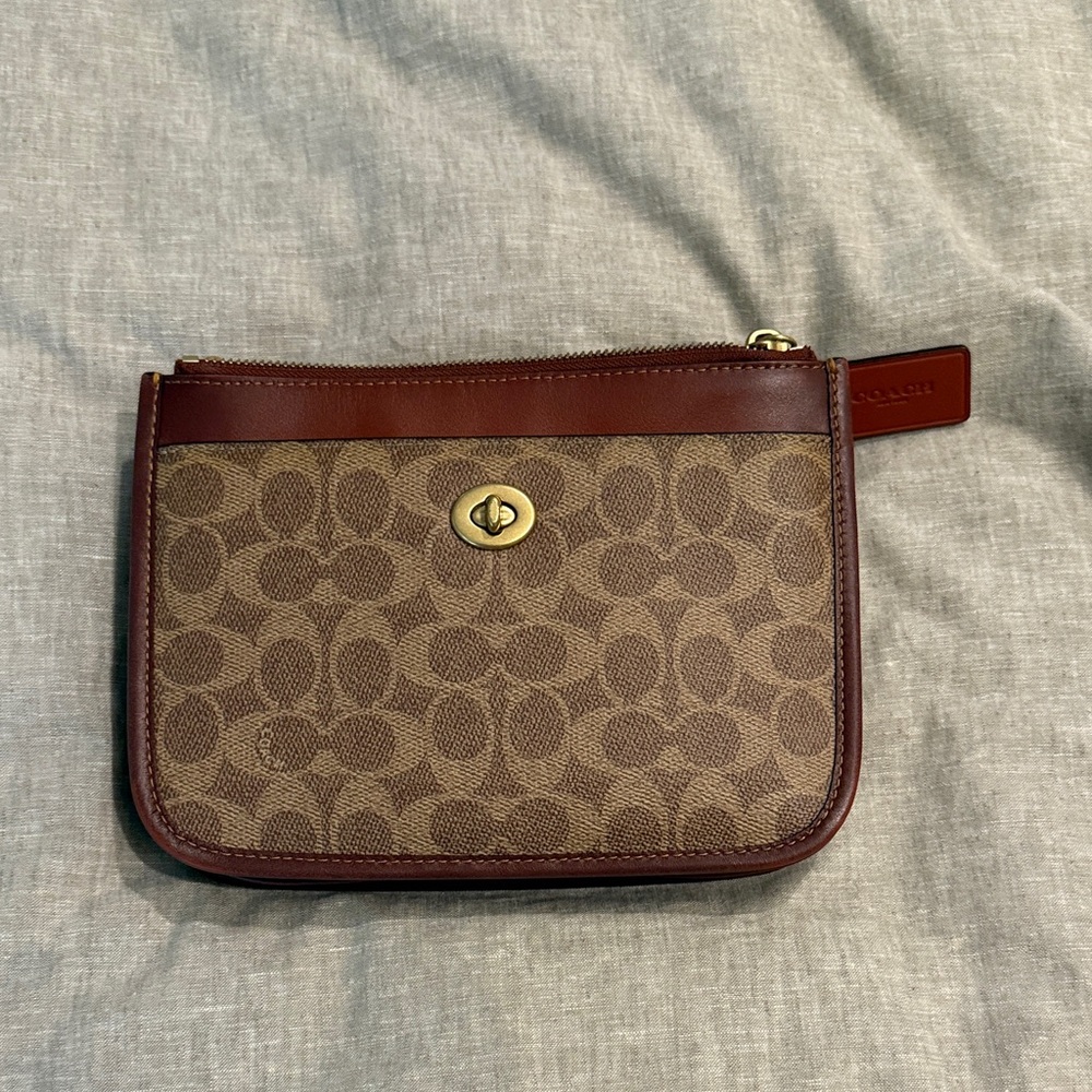 Coach Signature Brown and Tan Pouch